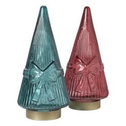 Xenos Kerstboom beeldje glas - rood - ø10.5x22.6 cm- Kleine Kerstbomen|Kerstfiguren