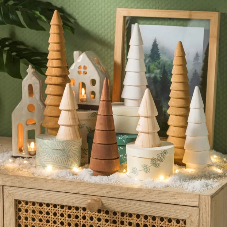 Xenos Kerstboom hout - bruin - ø5.3x15.5 cm- Kleine Kerstbomen