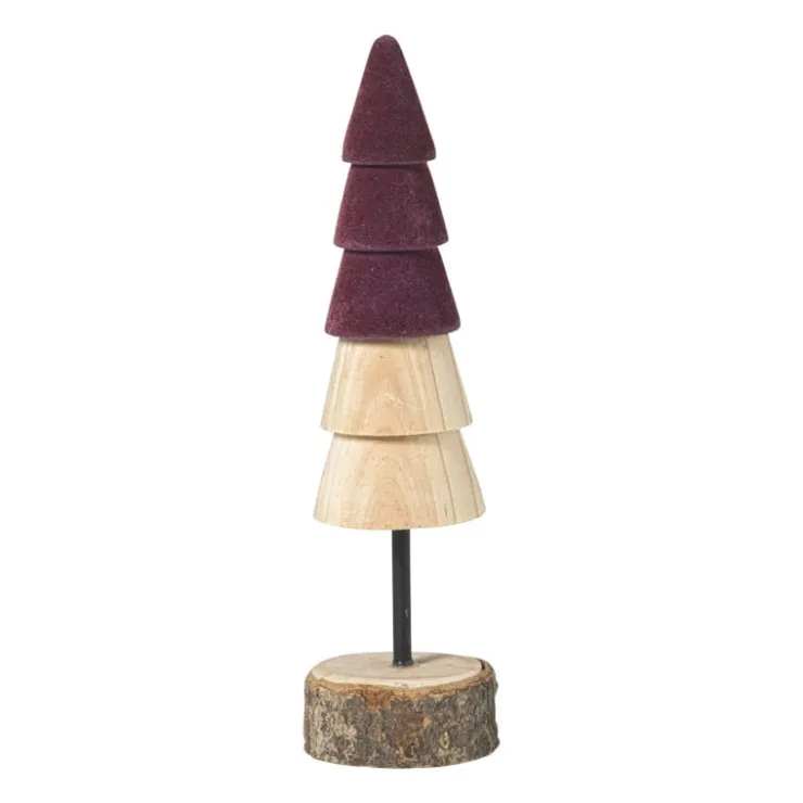 Xenos Kerstboom hout - bruin/bordeauxrood - ø5x19 cm- Kerstfiguren