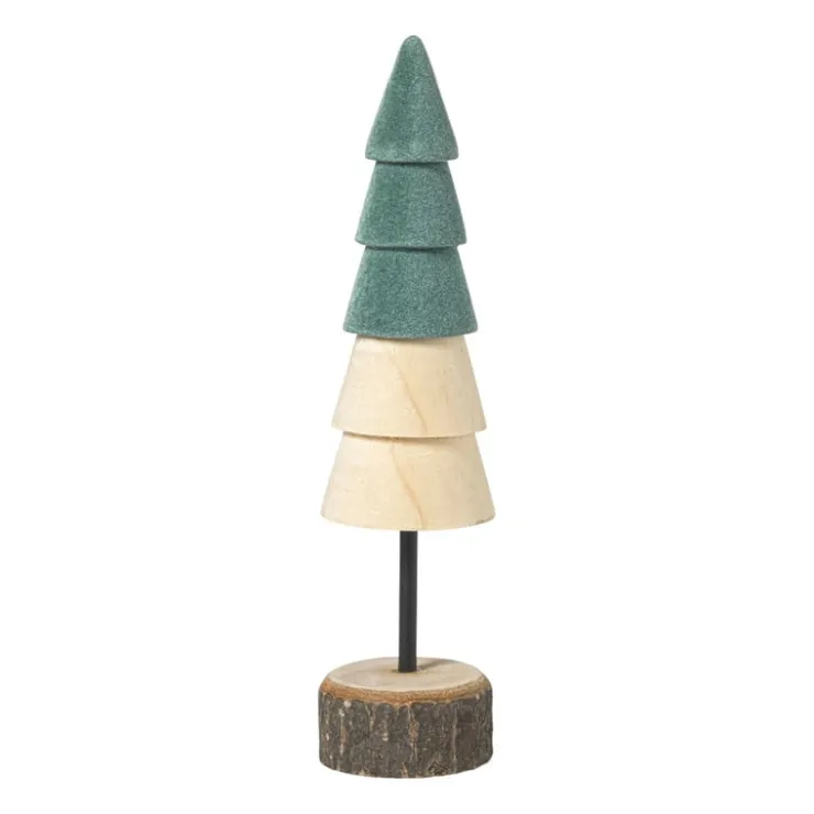 Xenos Kerstboom hout - bruin/groen - ø5x19 cm- Kerstfiguren