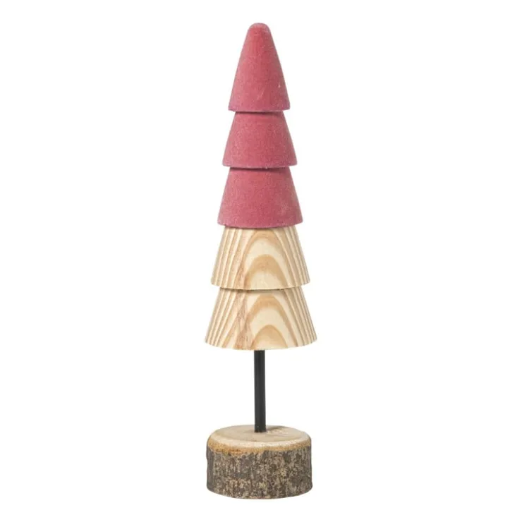 Xenos Kerstboom hout - bruin/roze - ø5x19 cm- Kerstfiguren