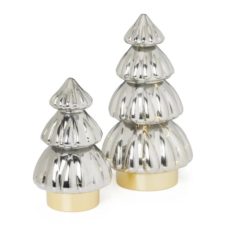Xenos Kerstboom lamp - grijs - 13.5x13.5x20 cm- Kerstverlichting|Kleine Kerstbomen