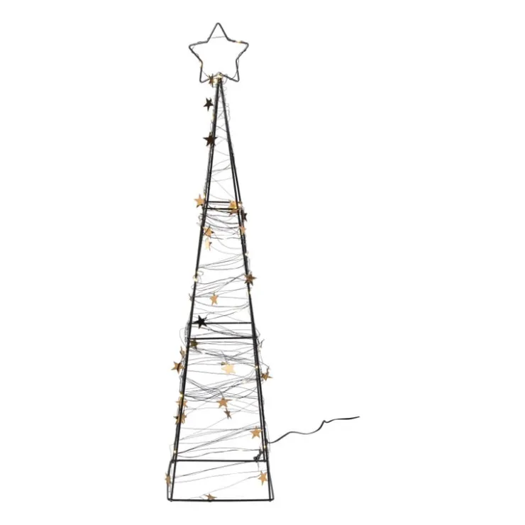 Xenos Kerstboom met LED lampjes - zwart/goudkleurig - 60 cm- Kerstverlichting