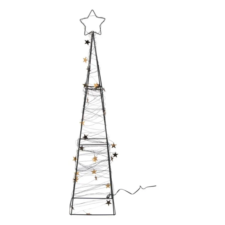 Xenos Kerstboom met LED lampjes - zwart/goudkleurig - 60 cm- Kerstverlichting