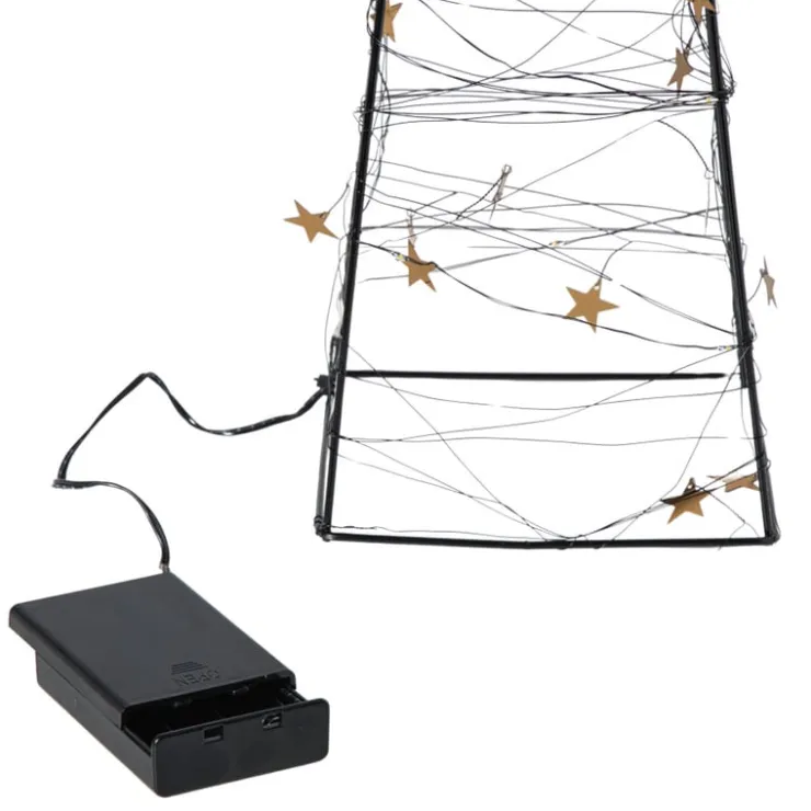 Xenos Kerstboom met LED lampjes - zwart/goudkleurig - 60 cm- Kerstverlichting