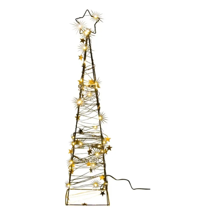 Xenos Kerstboom met LED lampjes - zwart/goudkleurig - 60 cm- Kerstverlichting
