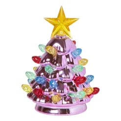 Xenos Kerstboom met LED lampjes - paars - 11 cm- Kerstverlichting