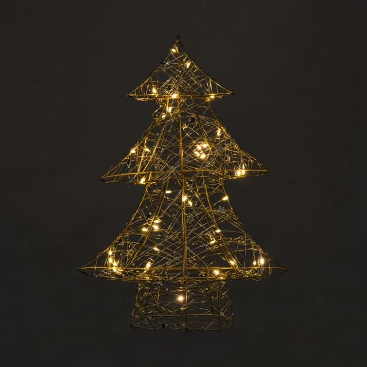 Xenos Kerstboom met LED lampjes - goudkleurig - 40 cm- Kerstverlichting|Kleine Kerstbomen
