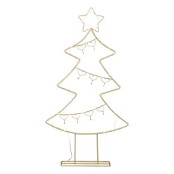 Xenos Kerstboom standaard met LED licht - goud - 68 cm- Kerstverlichting|Kleine Kerstbomen