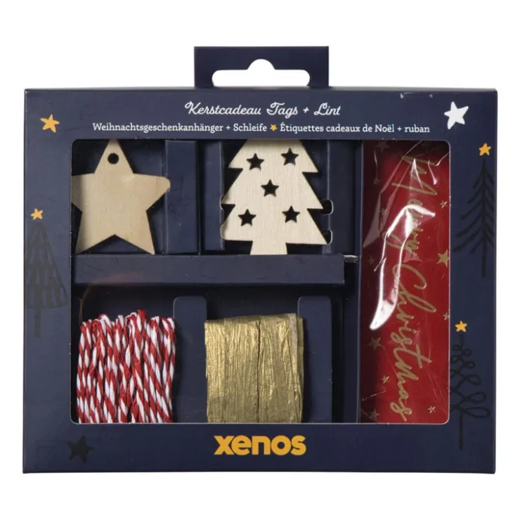 Xenos Kerstcadeau tags met lint - multikleur - set van 10- Kerst Inpakken