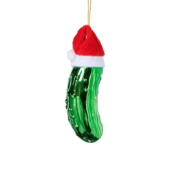 Xenos Kersthanger augurk met kerstmuts - groen - 11x3.5x3.2 cm- Kersthangers|Kerstballen