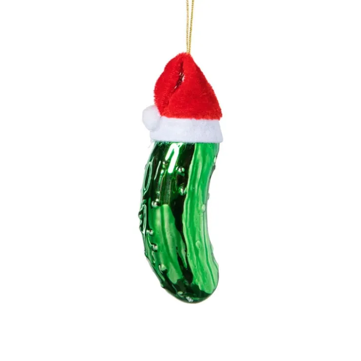 Xenos Kersthanger augurk met kerstmuts - groen - 11x3.5x3.2 cm- Kersthangers|Kerstballen
