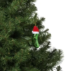Xenos Kersthanger augurk met kerstmuts - groen - 11x3.5x3.2 cm- Kersthangers|Kerstballen