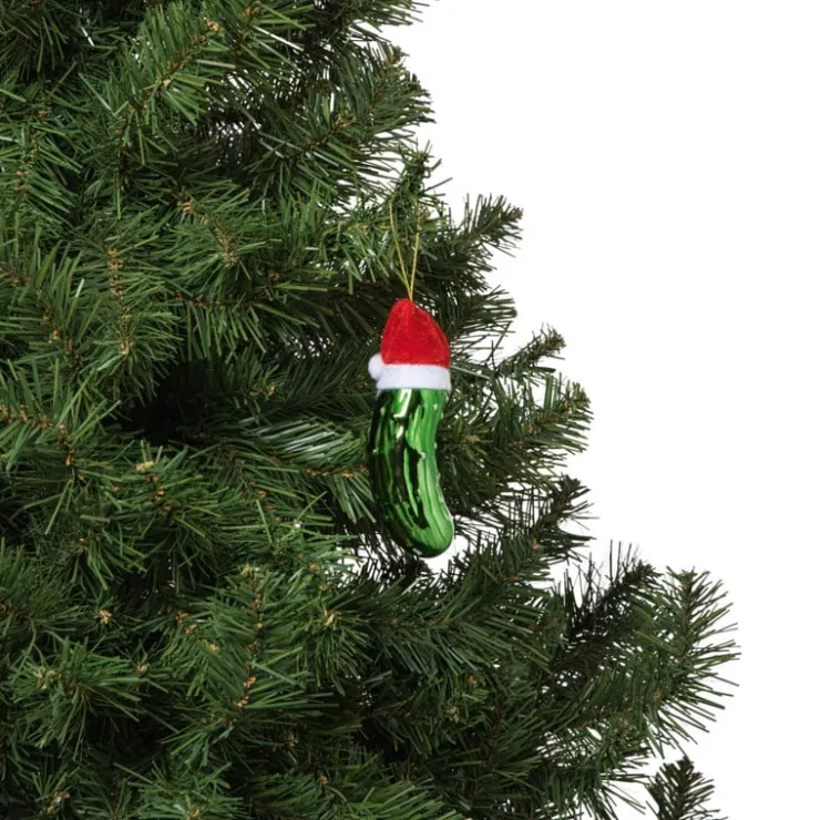 Xenos Kersthanger augurk met kerstmuts - groen - 11x3.5x3.2 cm- Kersthangers|Kerstballen