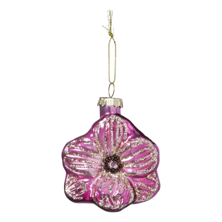 Xenos Kersthanger bloem - roze - 7.8x6.8x3 cm- Kersthangers|Kerstballen