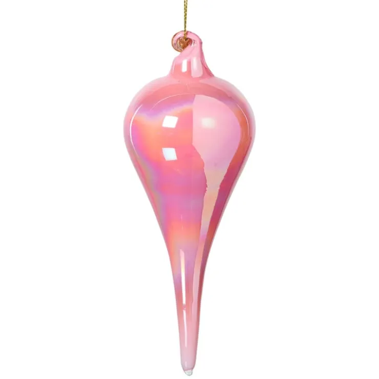 Xenos Kersthanger druppel - roze - ø6x15 cm- Kersthangers|Kerstballen