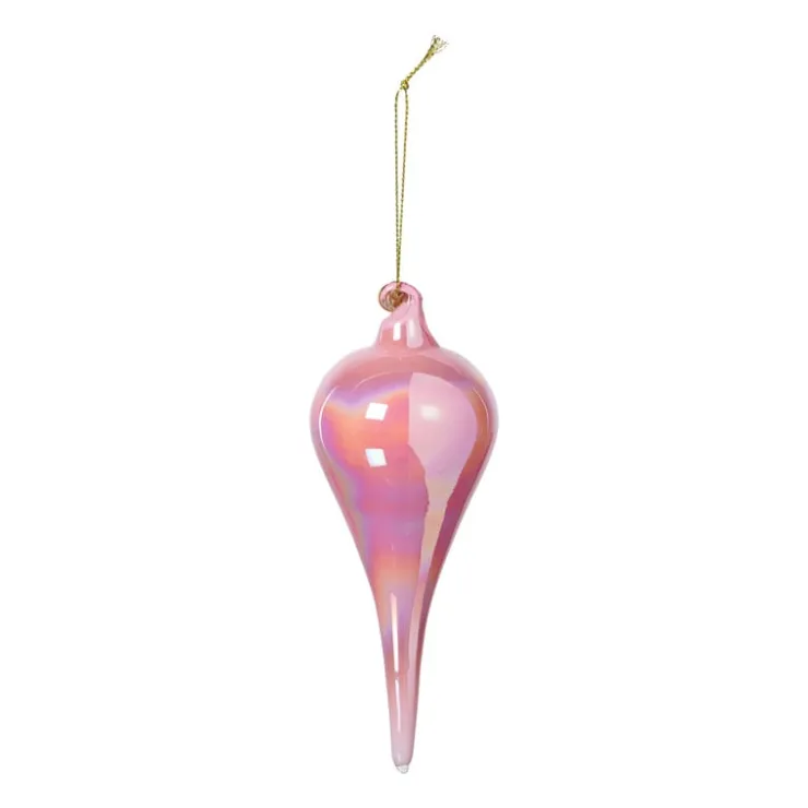 Xenos Kersthanger druppel - roze - ø6x15 cm- Kersthangers|Kerstballen