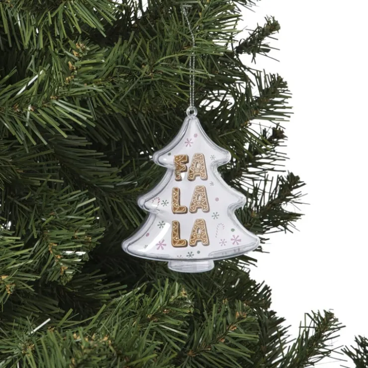 Xenos Kersthanger fa la la - transparant - 10.5x10.5x3.5 cm- Kersthangers|Kerstballen