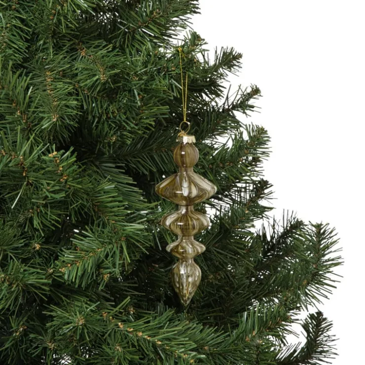 Xenos Kersthanger glas pegel - olijfgroen - ø5.5x15 cm- Kersthangers|Kerstballen