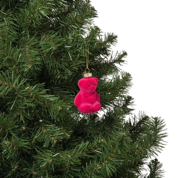 Xenos Kersthanger gummybeer velvet - roze - 8x5.6x4.6 cm- Kersthangers|Kerstballen