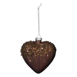Xenos Kersthanger hart met glitters - bruin - 4x10 cm- Kersthangers|Kerstballen