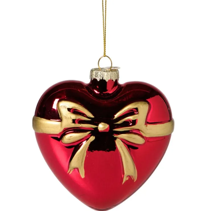 Xenos Kersthanger hart met strik - bordeaux rood - 10.5x10x4.5 cm- Kerstcadeaus|Kersthangers