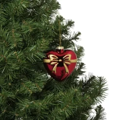 Xenos Kersthanger hart met strik - bordeaux rood - 10.5x10x4.5 cm- Kerstcadeaus|Kersthangers