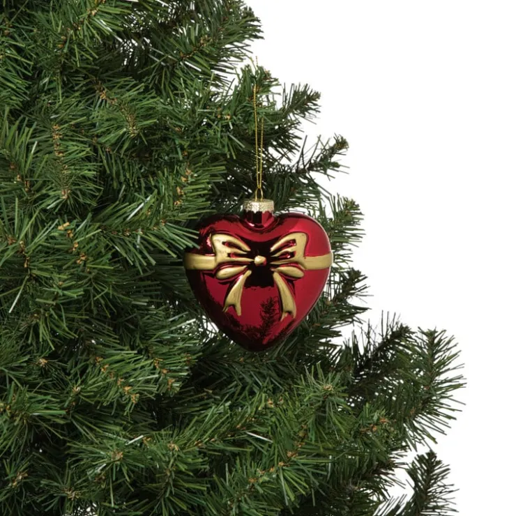 Xenos Kersthanger hart met strik - bordeaux rood - 10.5x10x4.5 cm- Kerstcadeaus|Kersthangers