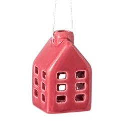 Xenos Kersthanger huisje keramiek - rood - 5.5x3.5x3.5 cm- Kersthangers|Kerstballen