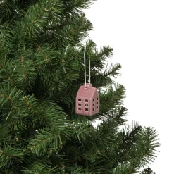Xenos Kersthanger huisje keramiek - donkerpaars - 5.5x3.5x3.5 cm- Kersthangers|Kerstballen