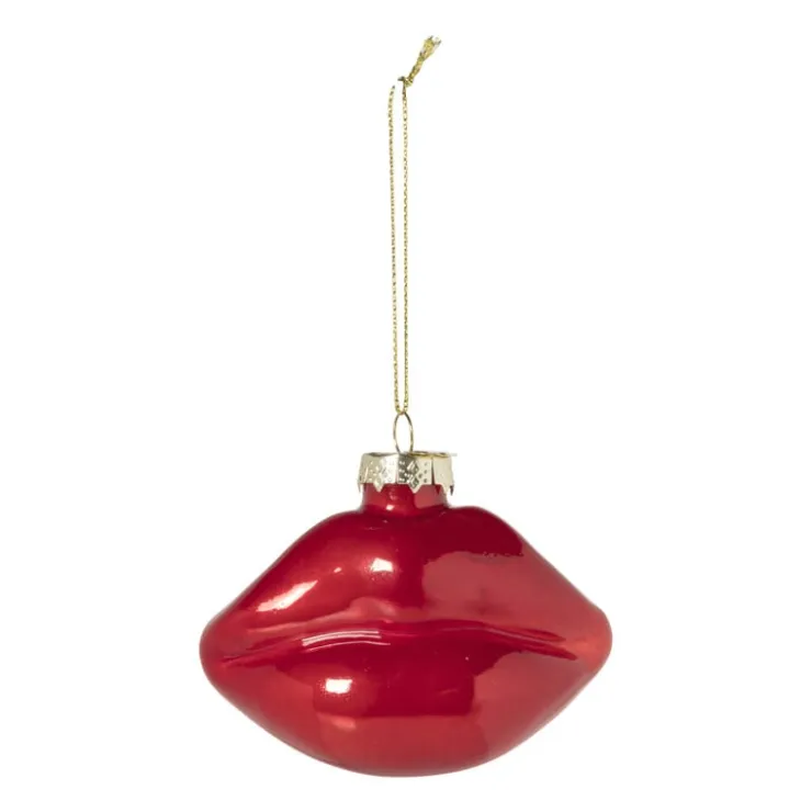 Xenos Kersthanger lippen rood - glas - 8.5x9.5x5 cm- Kersthangers|Kerstballen
