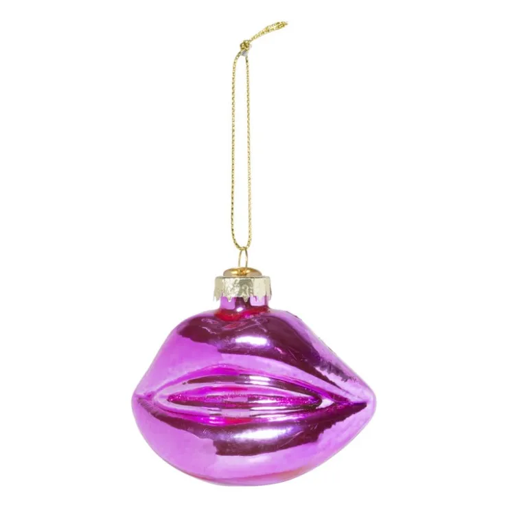 Xenos Kersthanger lippen roze - glas - 6.4x8.3x4 cm- Kersthangers|Kerstballen