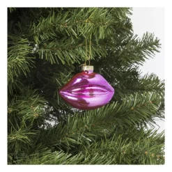 Xenos Kersthanger lippen roze - glas - 6.4x8.3x4 cm- Kersthangers|Kerstballen