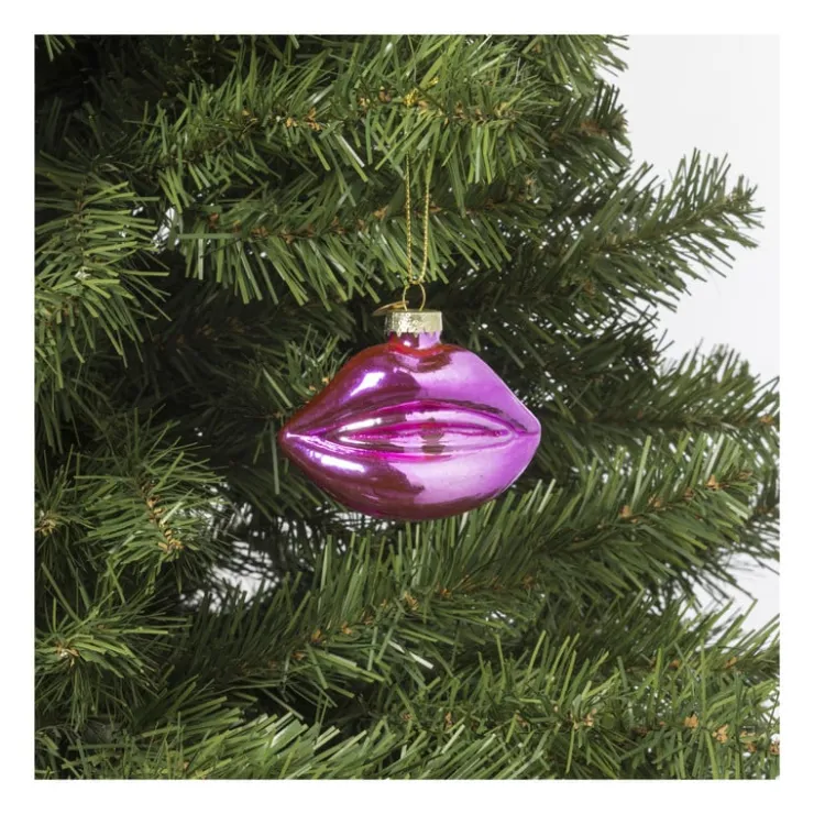 Xenos Kersthanger lippen roze - glas - 6.4x8.3x4 cm- Kersthangers|Kerstballen