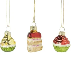 Xenos Kersthanger mini cake - set van 3 - 4 cm- Kersthangers|Kerstballen
