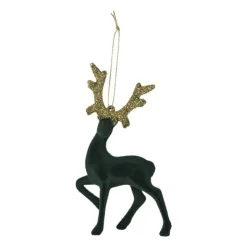 Xenos Kersthanger rendier staand - goudkleurig/zwart - 10x16 cm- Kersthangers|Kerstballen