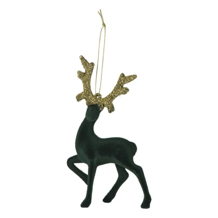 Xenos Kersthanger rendier staand - goudkleurig/zwart - 10x16 cm- Kersthangers|Kerstballen