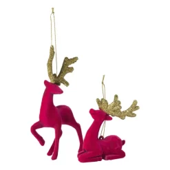 Xenos Kersthanger rendier staand - roze -10x16 cm- Kersthangers|Kerstballen