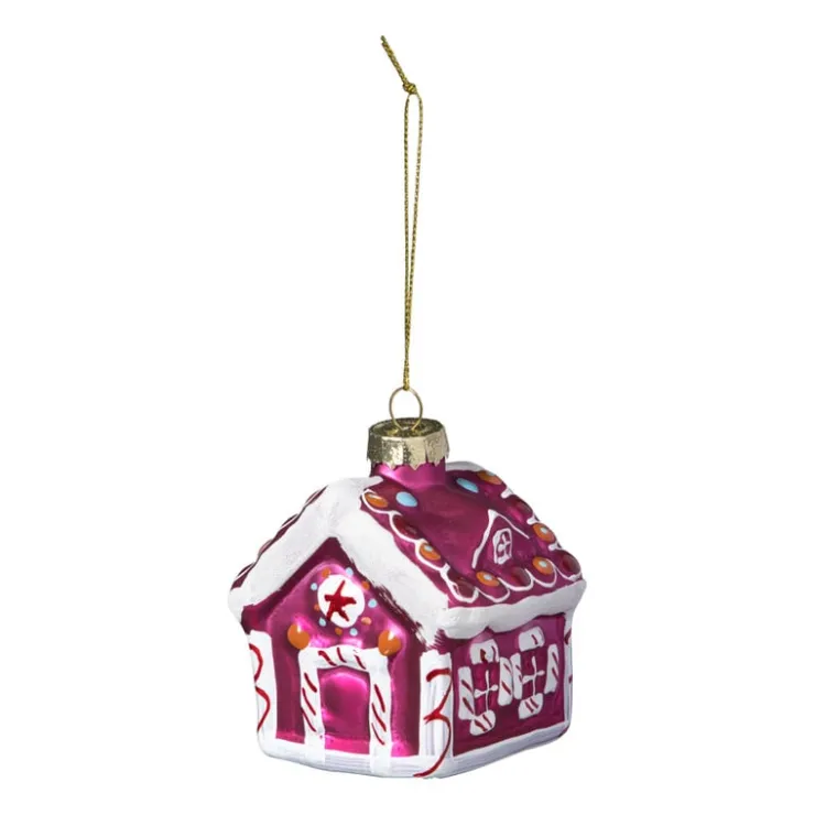 Xenos Kersthanger snoephuisje - roze - 8x6.5x6.5 cm- Kersthangers|Kerstballen