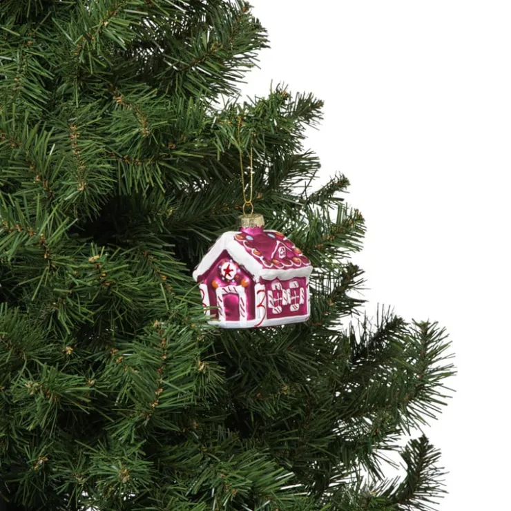 Xenos Kersthanger snoephuisje - roze - 8x6.5x6.5 cm- Kersthangers|Kerstballen