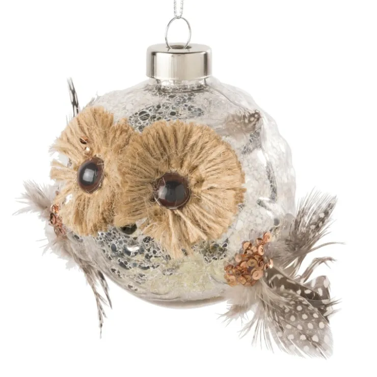 Xenos Kersthanger uil met veren - glas - 8.5x8.2x7.6 cm- Kersthangers|Kerstballen