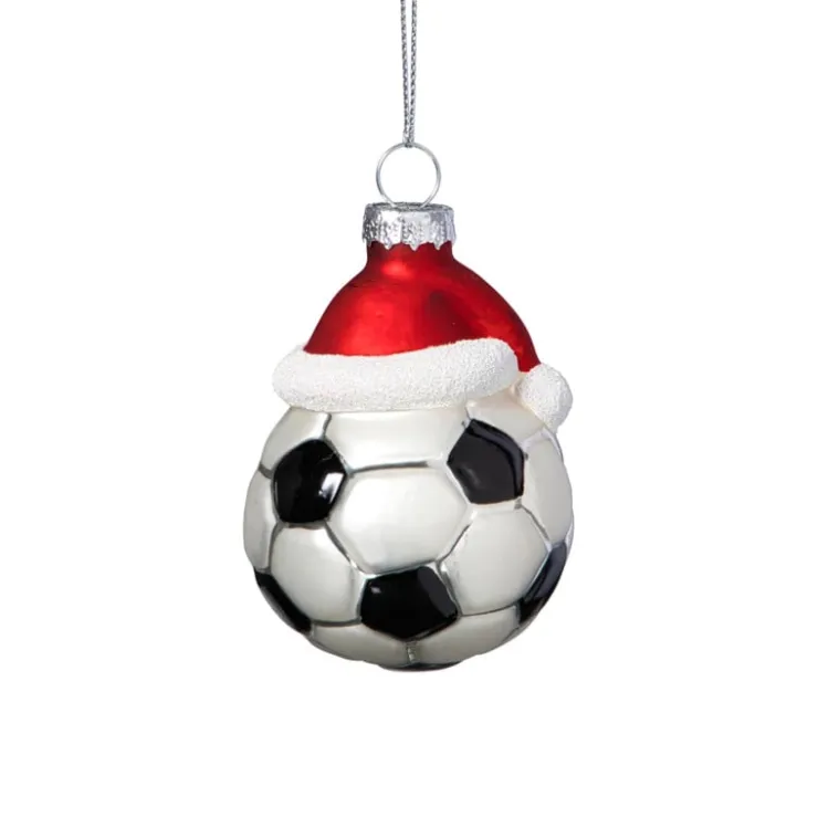Xenos Kersthanger voetbal - zwart/wit- ø6.3x7.8 cm- Kerst|Kersthangers