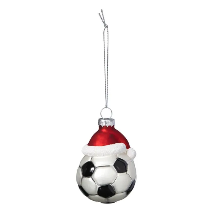 Xenos Kersthanger voetbal - zwart/wit- ø6.3x7.8 cm- Kerst|Kersthangers