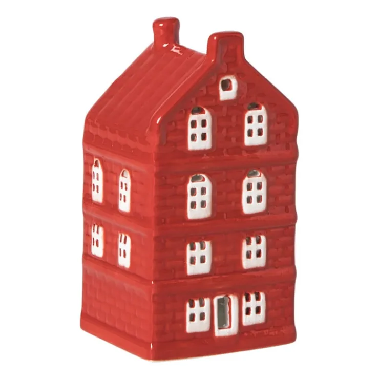 Xenos Kersthuisje - rood - 11x5.5x5.5 cm- Kerstfiguren|Kersthuisjes