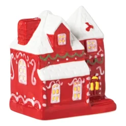 Xenos Kersthuisje LED - rood - 10.5x8.8x6.5 cm- Kerstfiguren|Kersthuisjes