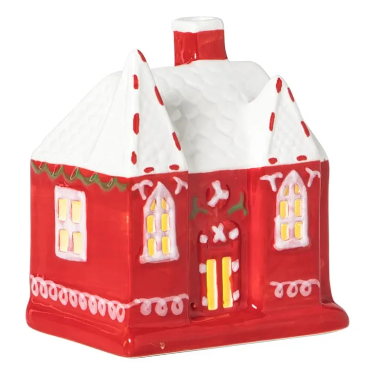 Xenos Kersthuisje LED groot - rood - 10x9x6.5 cm- Kerstfiguren|Kersthuisjes