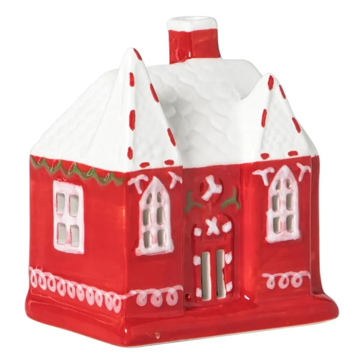 Xenos Kersthuisje LED groot - rood - 10x9x6.5 cm- Kerstfiguren|Kersthuisjes