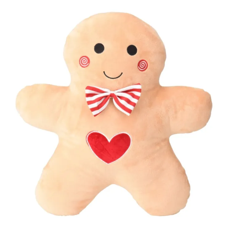 Xenos Kerstkussen gingerbread - bruin/rood - 43 cm- Kussens