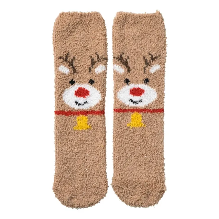 Xenos Kerstsokken rendier - bruin - one size- Kerstcadeaus