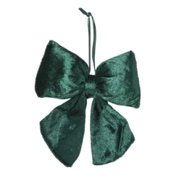 Xenos Kerststrik velvet klein - groen - 12x13 cm- Kersthangers